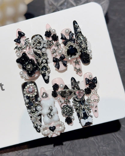 GyaruLab "Obsidian Angel" Dark Gothic Nails - GyaruLab