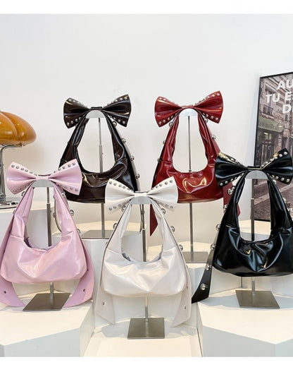 GyaruLab Patent Bow Studded Shoulder Bag - GyaruLab