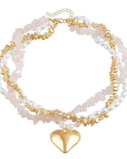 GyaruLab Pearl Heart Charm Choker Necklace - GyaruLab