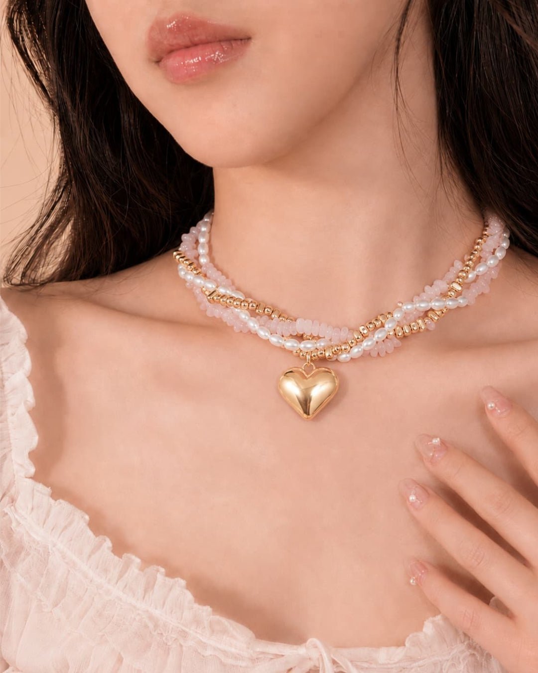 GyaruLab Pearl Heart Charm Choker Necklace - GyaruLab