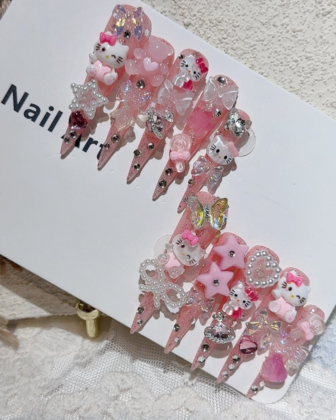 GyaruLab Pink Kawaii 3D Charm Press-On Nails - GyaruLab