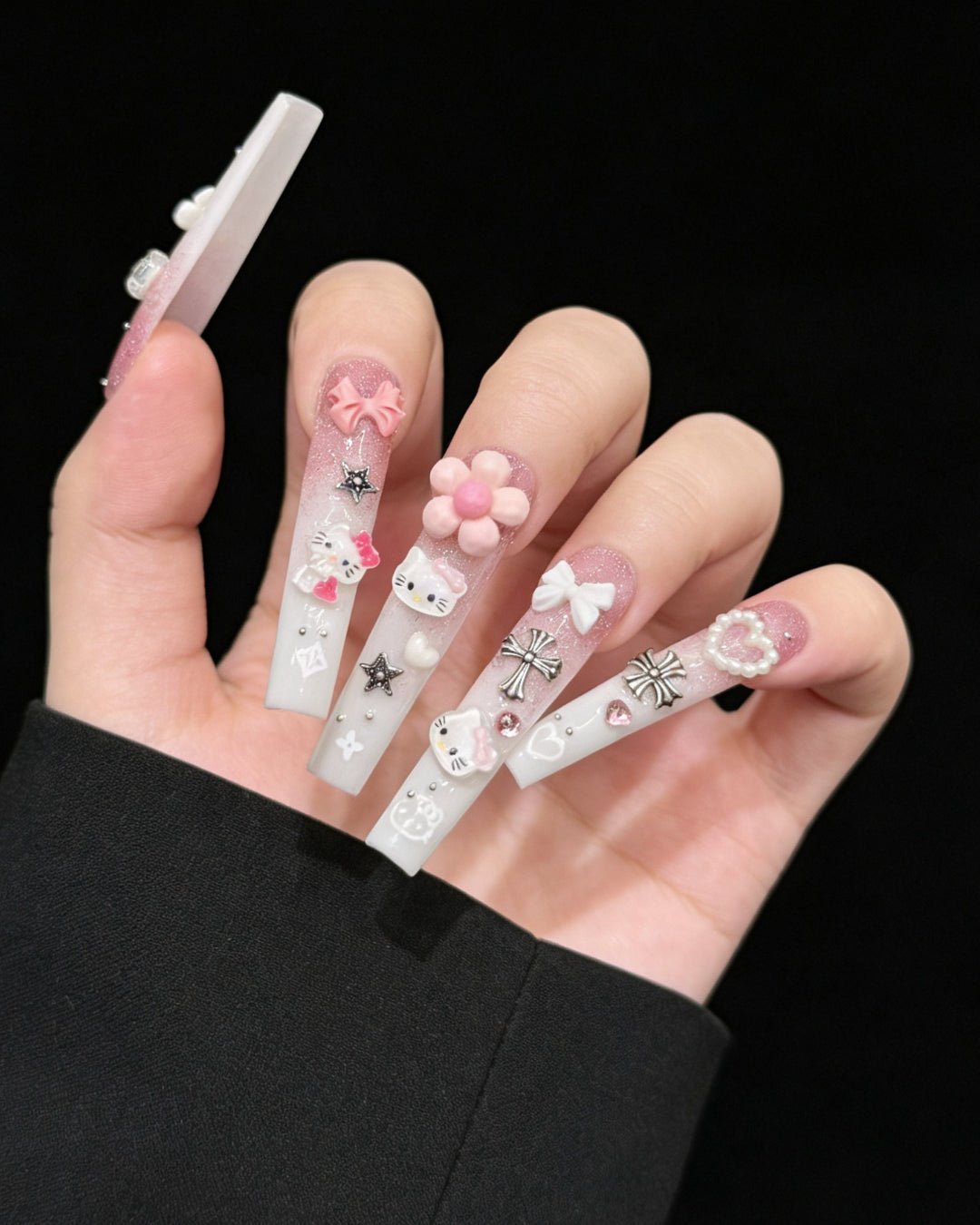 GyaruLab Pink Kitty Bow Press-On Nails - GyaruLab