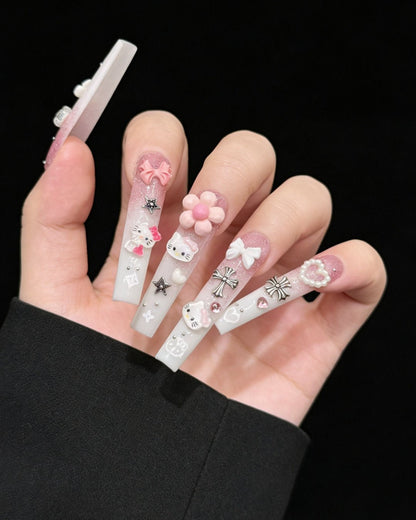 GyaruLab Pink Kitty Bow Press-On Nails - GyaruLab