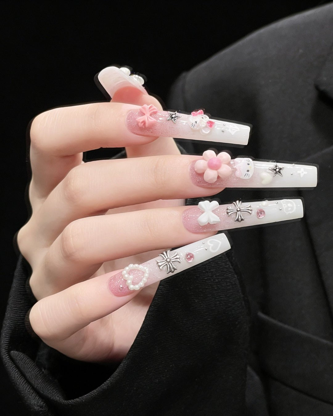 GyaruLab Pink Kitty Bow Press-On Nails - GyaruLab