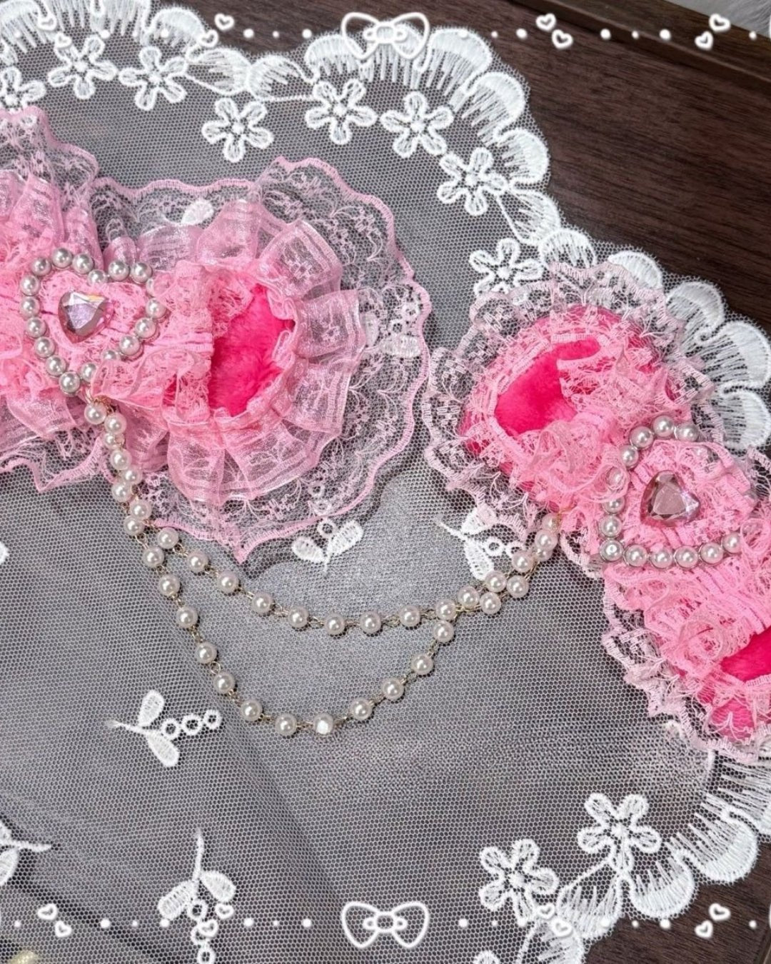 GyaruLab Pink Lace Pearl Crown Hair Clip - GyaruLab
