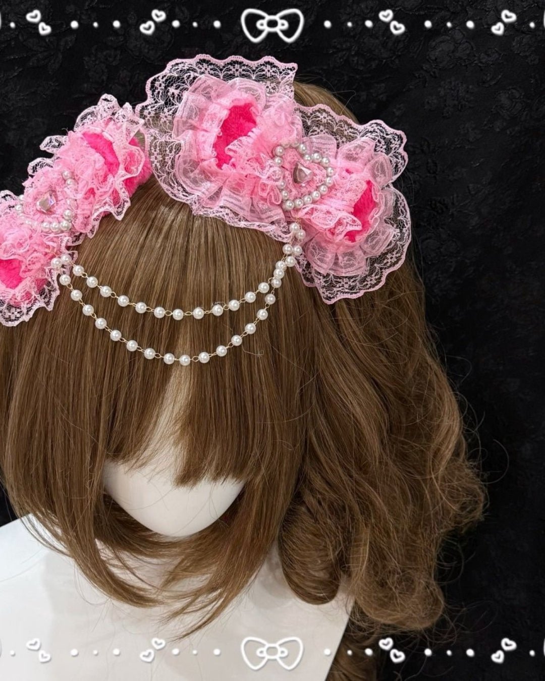 GyaruLab Pink Lace Pearl Crown Hair Clip - GyaruLab