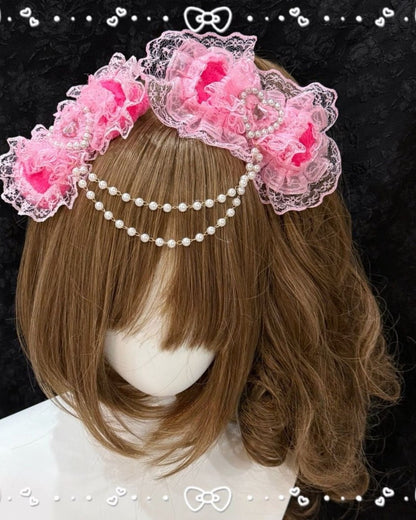 GyaruLab Pink Lace Pearl Crown Hair Clip - GyaruLab