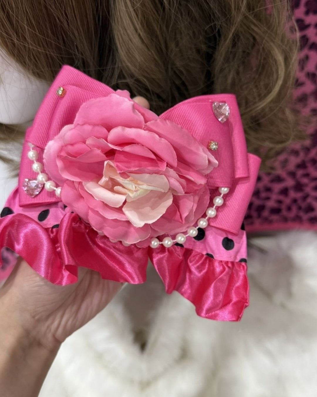 GyaruLab Pink Rose Leopard Bow Hair Accessory - GyaruLab