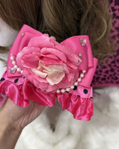 GyaruLab Pink Rose Leopard Bow Hair Accessory - GyaruLab