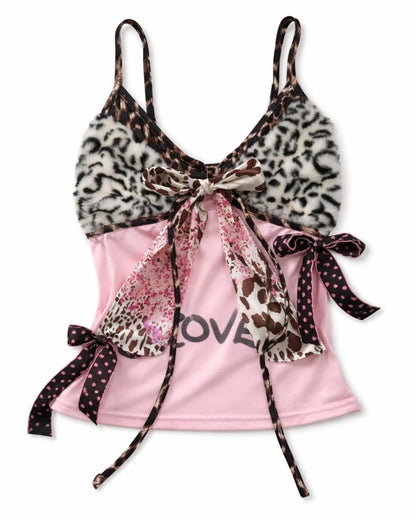 GyaruLab Retro Shibuya Leopard & Bow Print Camisole - GyaruLab