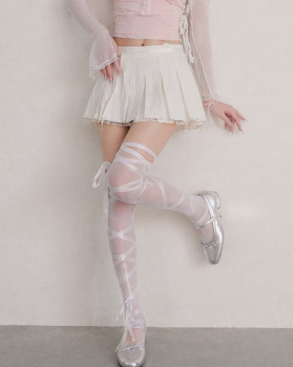 GyaruLab Ribbon Wrap Thigh High Stockings - GyaruLab