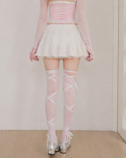 GyaruLab Ribbon Wrap Thigh High Stockings - GyaruLab