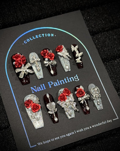 GyaruLab Rose Jewel Press-On Nails - GyaruLab