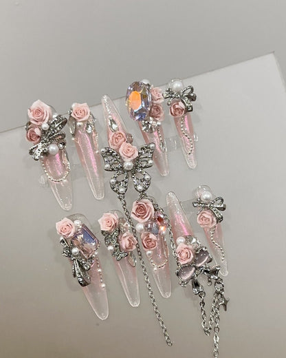 GyaruLab "Secret Garden" Ribbon Chain Nails - GyaruLab
