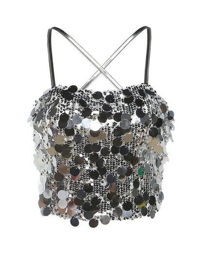 GyaruLab Sequin Backless Tie Y2K Top - GyaruLab