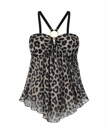 GyaruLab Spicy Shibuya Style Y2K Harajuku Leopard Halter Top - GyaruLab
