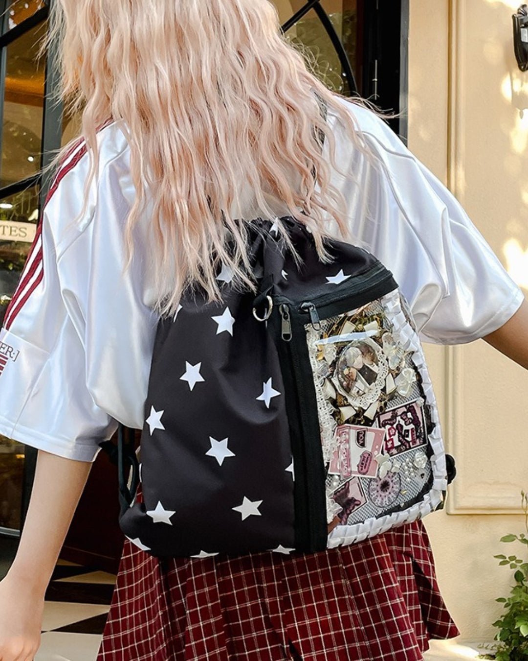 GyaruLab Star Print Drawstring Ita Bag – Y2K Kawaii Bag - GyaruLab
