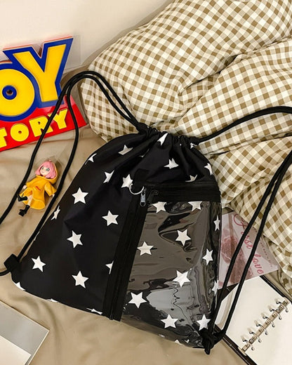 GyaruLab Star Print Drawstring Ita Bag – Y2K Kawaii Bag - GyaruLab