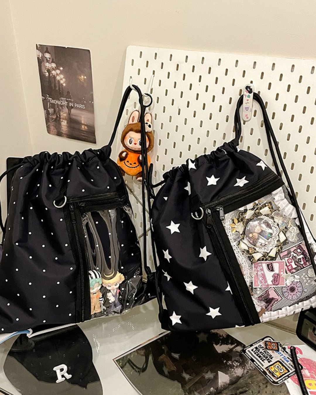 GyaruLab Star Print Drawstring Ita Bag – Y2K Kawaii Bag - GyaruLab