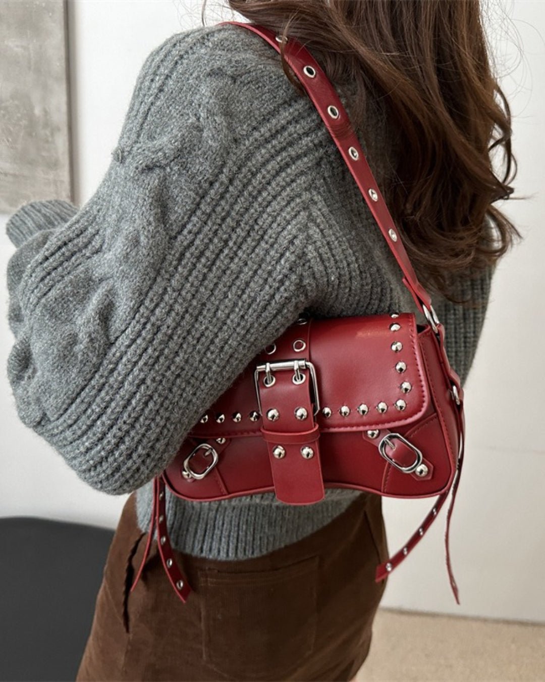 GyaruLab Studded Buckle Rokku Y2K Shoulder Bag - GyaruLab