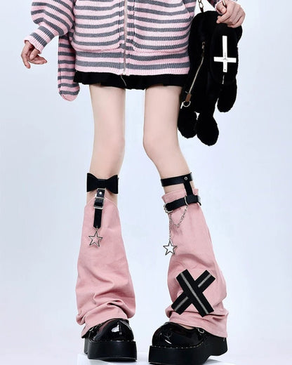 Gyarulab Y2K Bow Star Chain Leg Warmers - GyaruLab