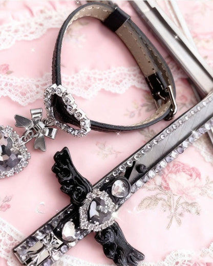 GyaruLab Y2K Coquette Butterfly Heart Rhinestone Choker - GyaruLab