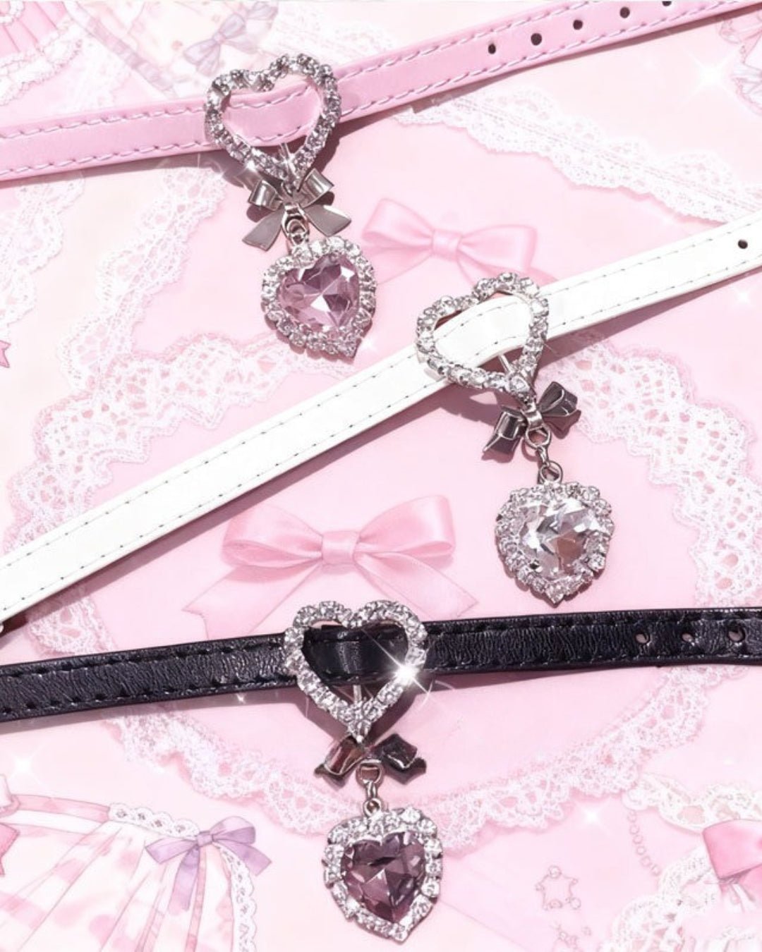 GyaruLab Y2K Coquette Butterfly Heart Rhinestone Choker - GyaruLab