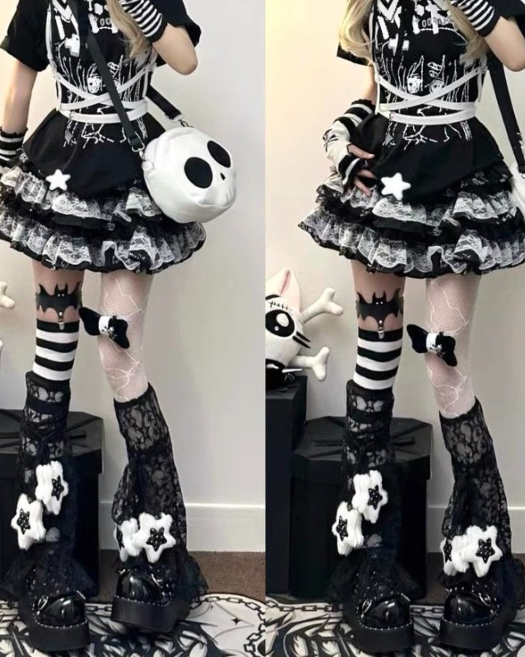 GyaruLab Y2K Lace Gothic Leg Warmers Set - GyaruLab