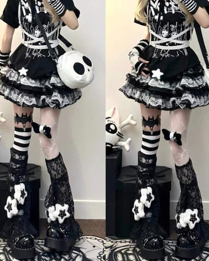 GyaruLab Y2K Lace Gothic Leg Warmers Set - GyaruLab