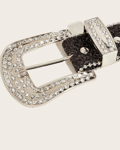 GyaruLab Y2K Rhinestone Heart Buckle Glitter Statement Belt - GyaruLab