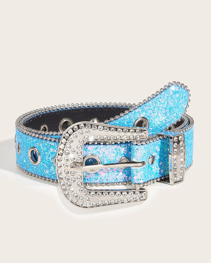 GyaruLab Y2K Rhinestone Heart Buckle Glitter Statement Belt - GyaruLab