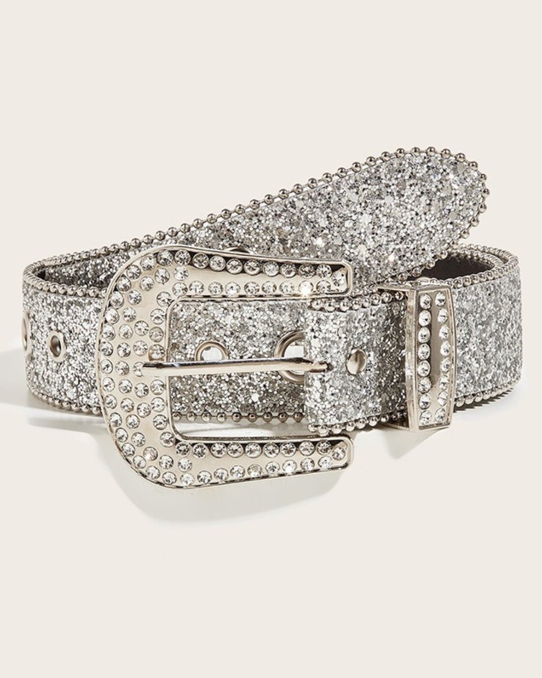GyaruLab Y2K Rhinestone Heart Buckle Glitter Statement Belt - GyaruLab