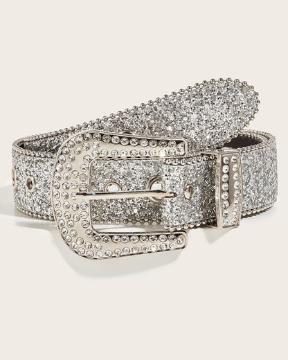 GyaruLab Y2K Rhinestone Heart Buckle Glitter Statement Belt - GyaruLab