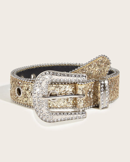 GyaruLab Y2K Rhinestone Heart Buckle Glitter Statement Belt - GyaruLab