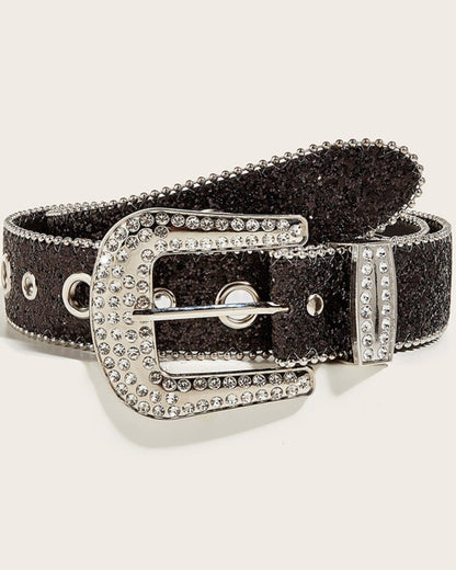 GyaruLab Y2K Rhinestone Heart Buckle Glitter Statement Belt - GyaruLab
