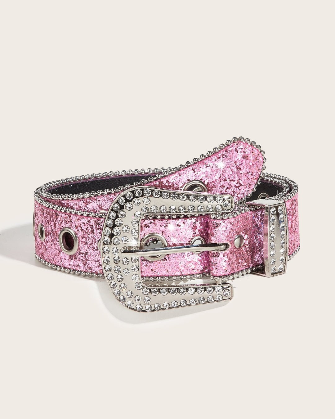 GyaruLab Y2K Rhinestone Heart Buckle Glitter Statement Belt - GyaruLab