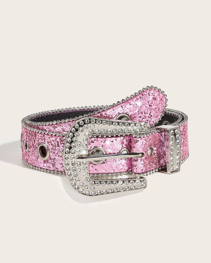 GyaruLab Y2K Rhinestone Heart Buckle Glitter Statement Belt - GyaruLab