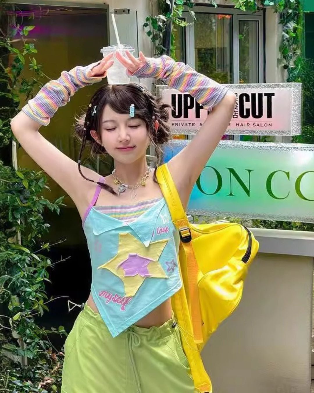 GyaruLab Y2K Star Patchwork Camisole Crop Top - GyaruLab