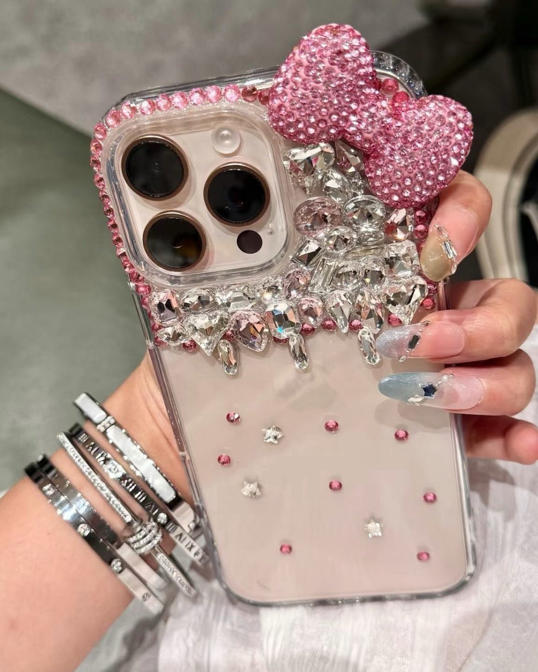 Y2K Pink Bow Rhinestone Phone Case - GyaruLab
