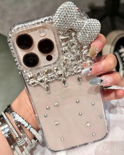 Y2K Pink Bow Rhinestone Phone Case - GyaruLab