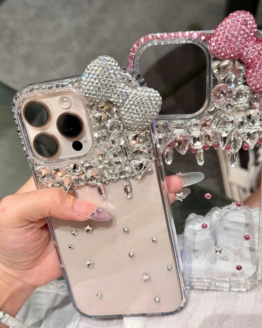 Y2K Pink Bow Rhinestone Phone Case - GyaruLab